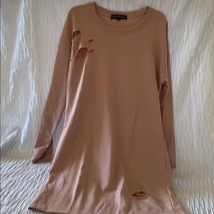 Dress style sweatshirt with “torn” look
